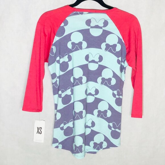 LulaRoe randy shirt Disney mid sleeve new with tags blue pink extra small READ - Picture 8 of 11